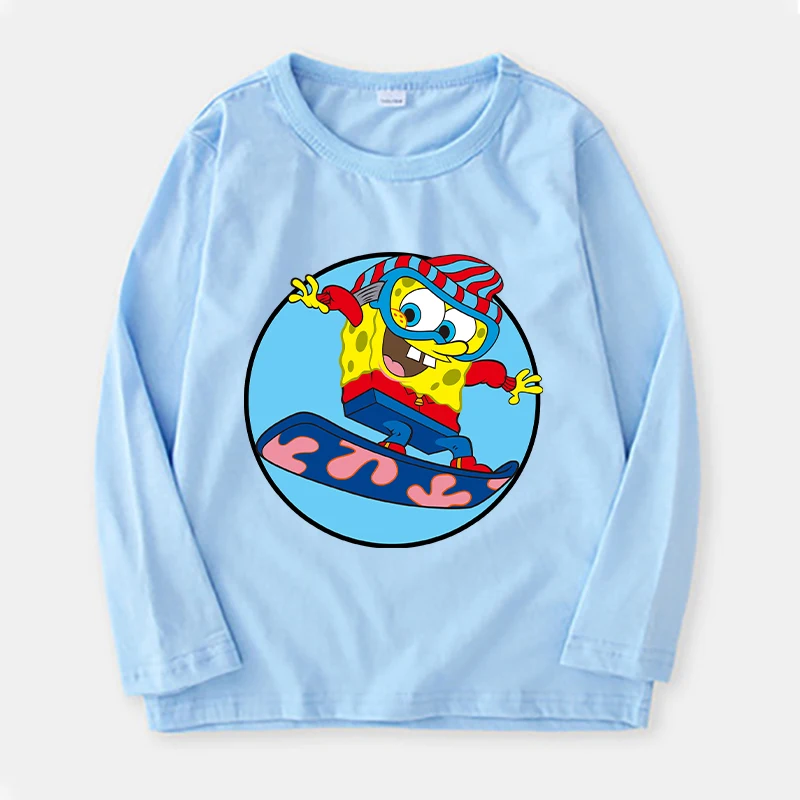 SpongeBob SquarePants Sweatshirt Movie Cartoon Cute Circular Chart Long Sleeve Tees Kids Anime Thin Pullover Tops Cotton Clothes