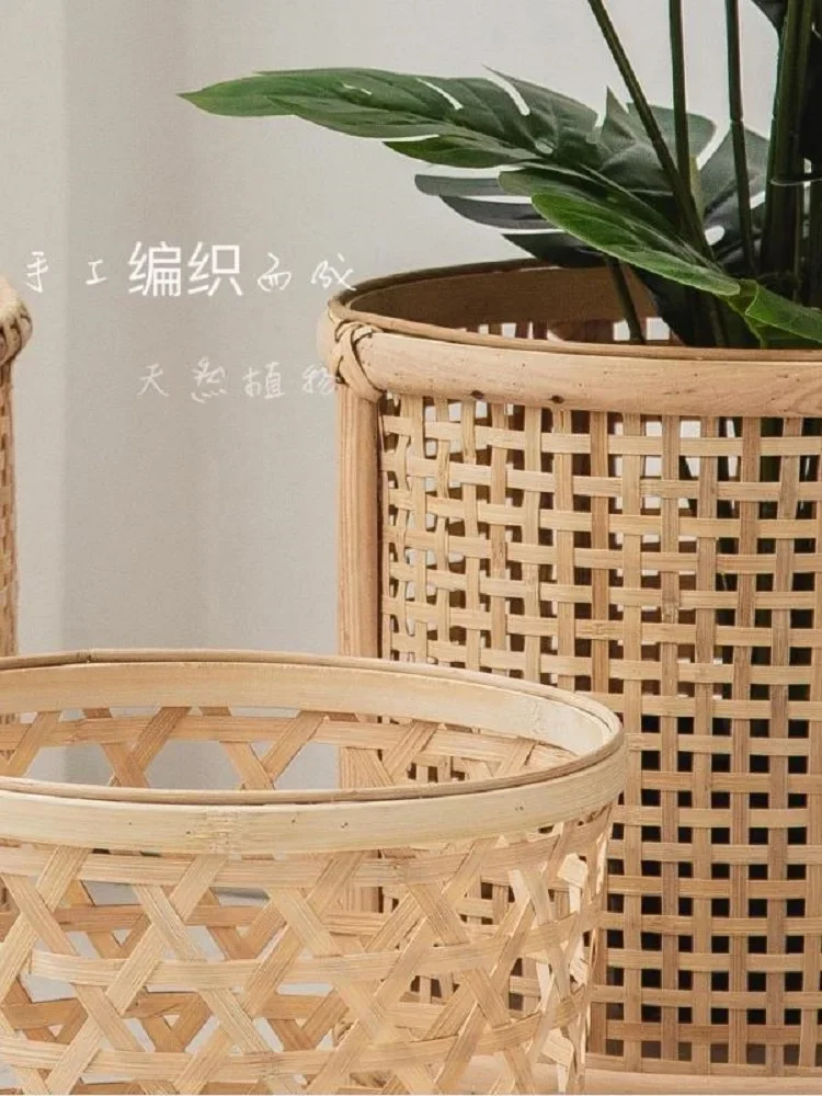 Vine woven flower basket, flower pot, bamboo woven flower rack, floor standing bonsai plant placement in living room, shelf, bal