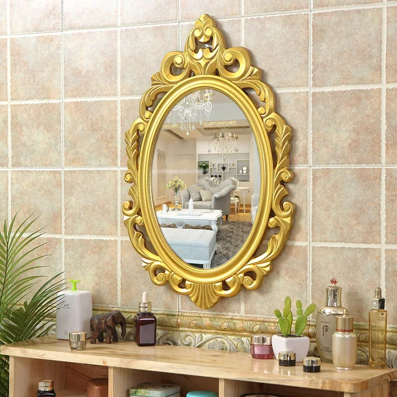 Vintage Shower Makeup Decorative Mirror Wall Custom Golden Large  Mirror Bathroom Deco Chambre Home Design