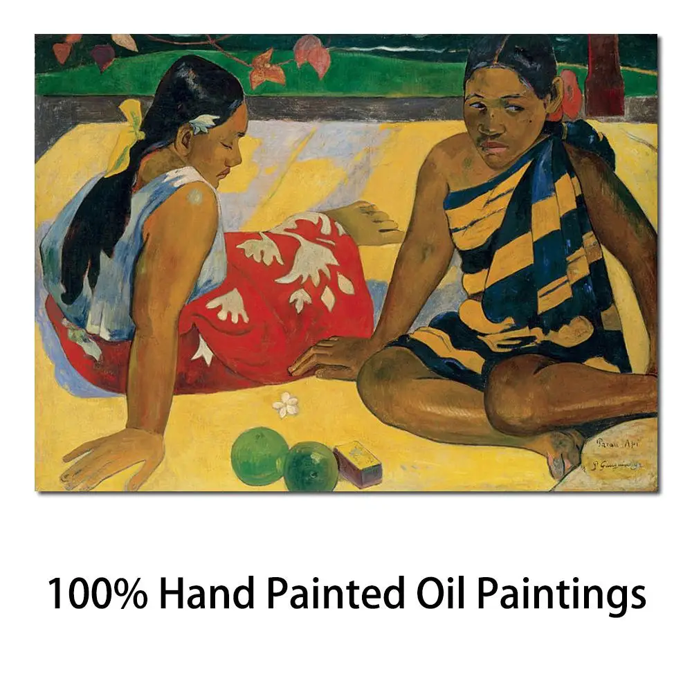 

Figure Painting Women Parau Api. What News by Paul Gauguin Oil Canvas High Quality Hand Painted Art Reproduction Room Decor