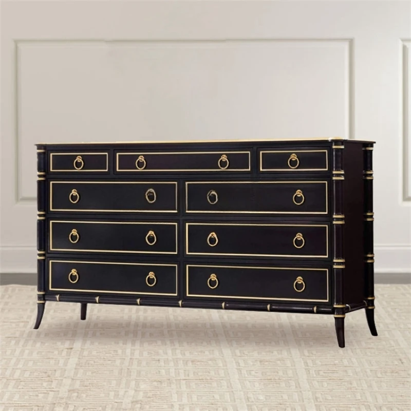 American luxury chest black painted Jin Jiu chest hall porch bedroom solid wood chest of drawers sideboard.