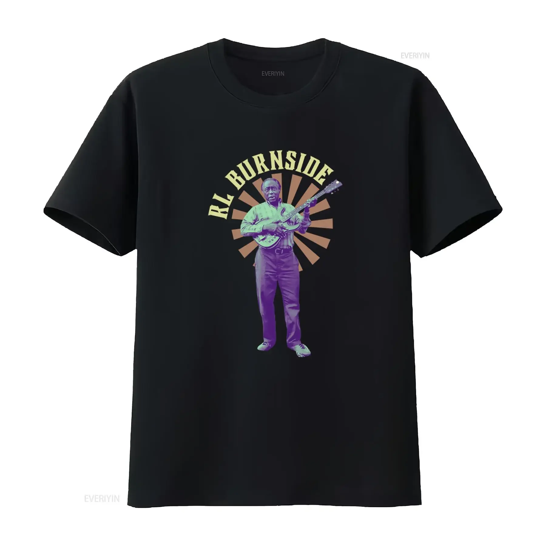 RL Burnside Jersey Vintage Hill Country Blues Guitarist Print  T Shirt vintage Washed Slightly Casual graphic Versatile Soft