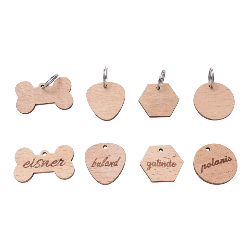 Wholesale 20/50/100Pcs Wood Dog ID Tag Bone Personalized Puppy Nameplate Anti-lost Round Name Tags For Dogs Keyrings Engraving