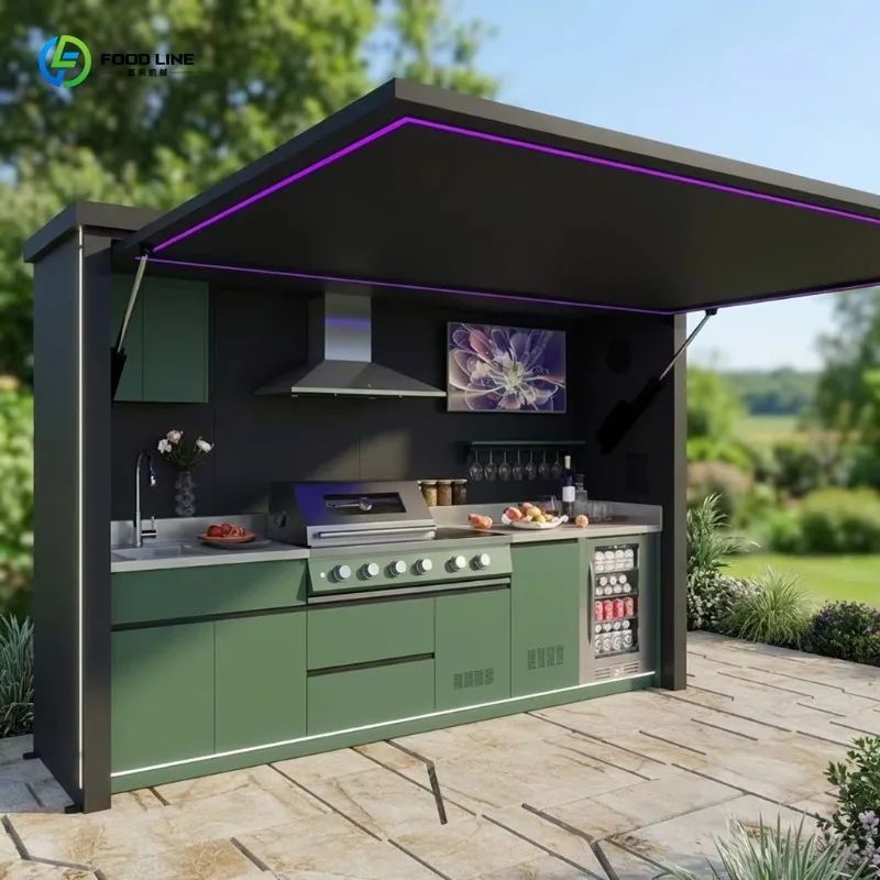 Customized 2026 new model luxury outdoor kitchen cabinet 304 stainless steel gas grill set remote control auto shutdown