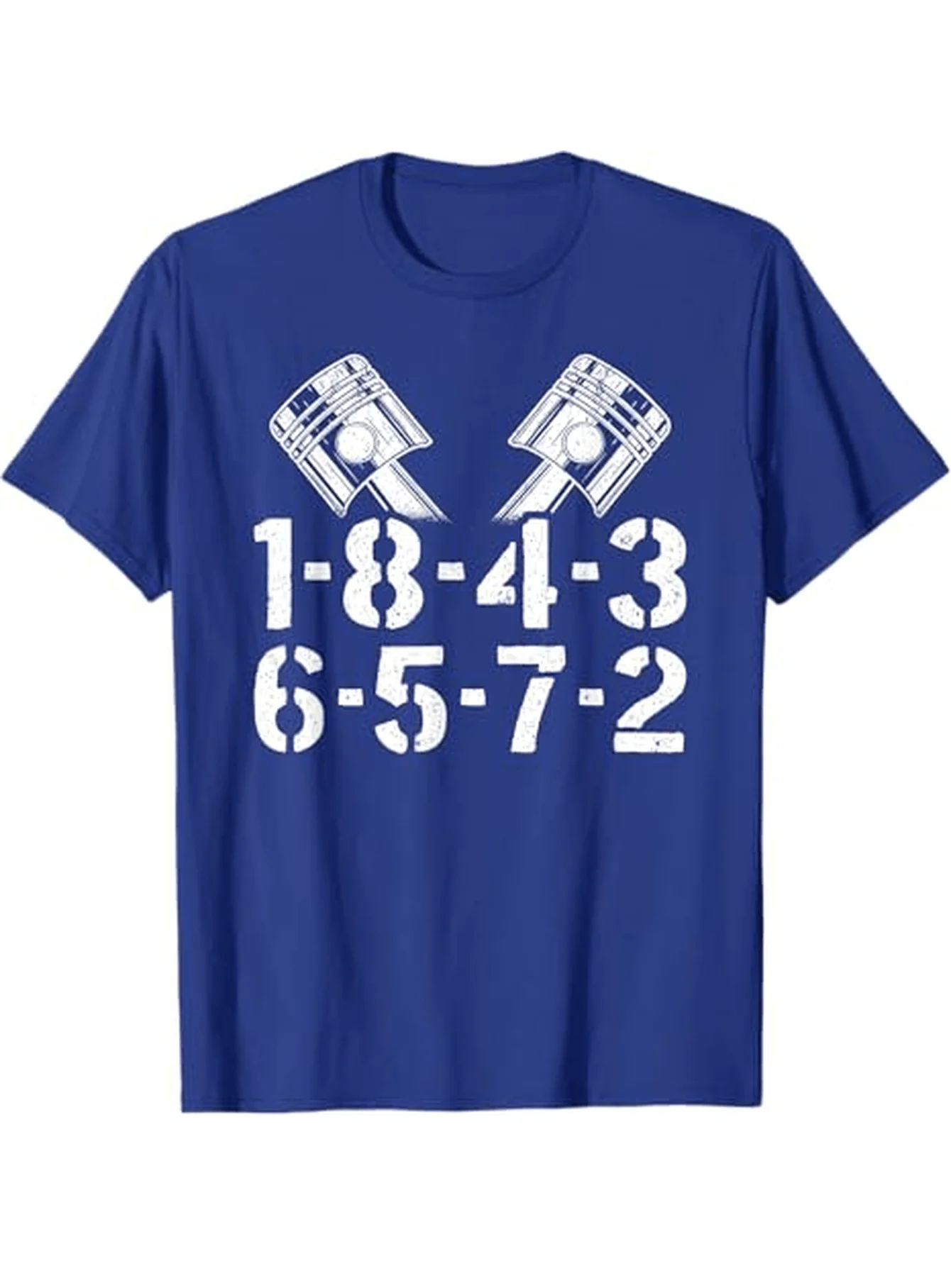 V8 Engine Firing Order Graphic-1-8-4-3-6-5-7-2 Numbered Pistons Design,100%Cotton Short Sleeve Round Neck Casual Printed Tee.