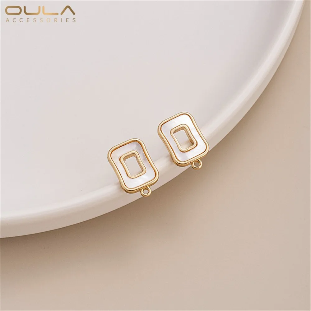 مجموعة أقراط DIY مع قلادة، 925 إبر فضية، أم اللؤلؤ، مطلية بالذهب، مجوفة، أشكال هندسية، طبيعية، 14 قيراط