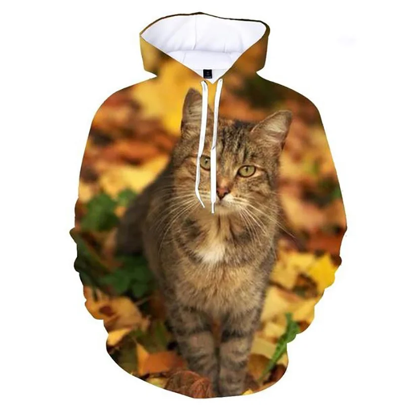 Kawaii Cat Hoodies Animal 3D Print Women Men Oversized Pullovers Long Sleeve Hooded Sweatshirts Streetwear Kids Woman Clothing