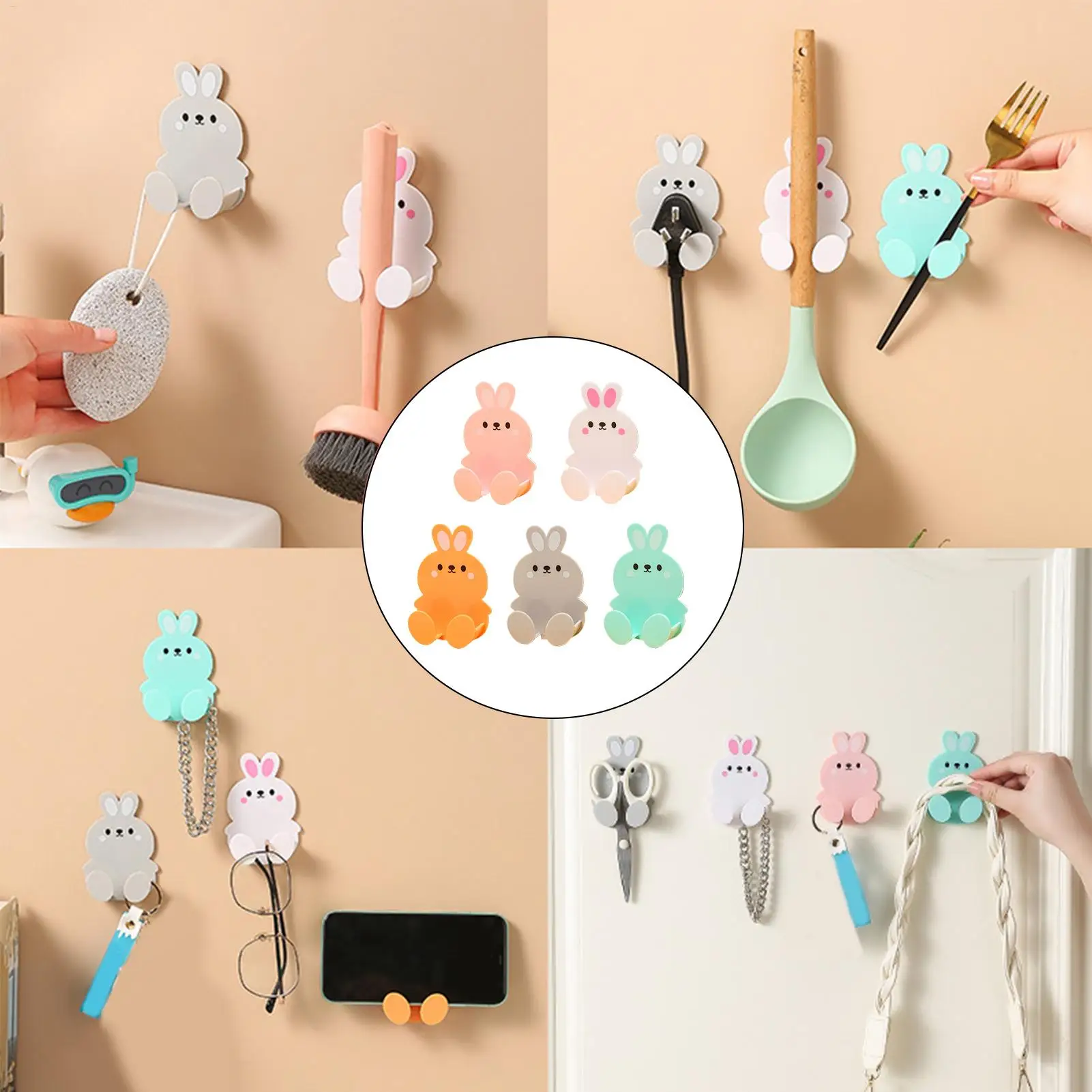 الأرنب جدار السنانير لطيف شماعات الحائط دون الأظافر جدار لاصق المطبخ المنظم رف الهاتف المحمول شحن حامل جدار ديكور هوك #5