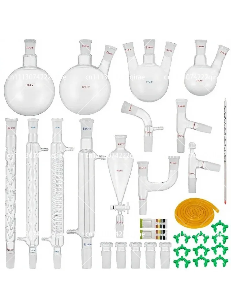 32pcs Distillation Kit 1000ml Essential Oil Extraction Apparatus with 24/40 Joint Glassware Set