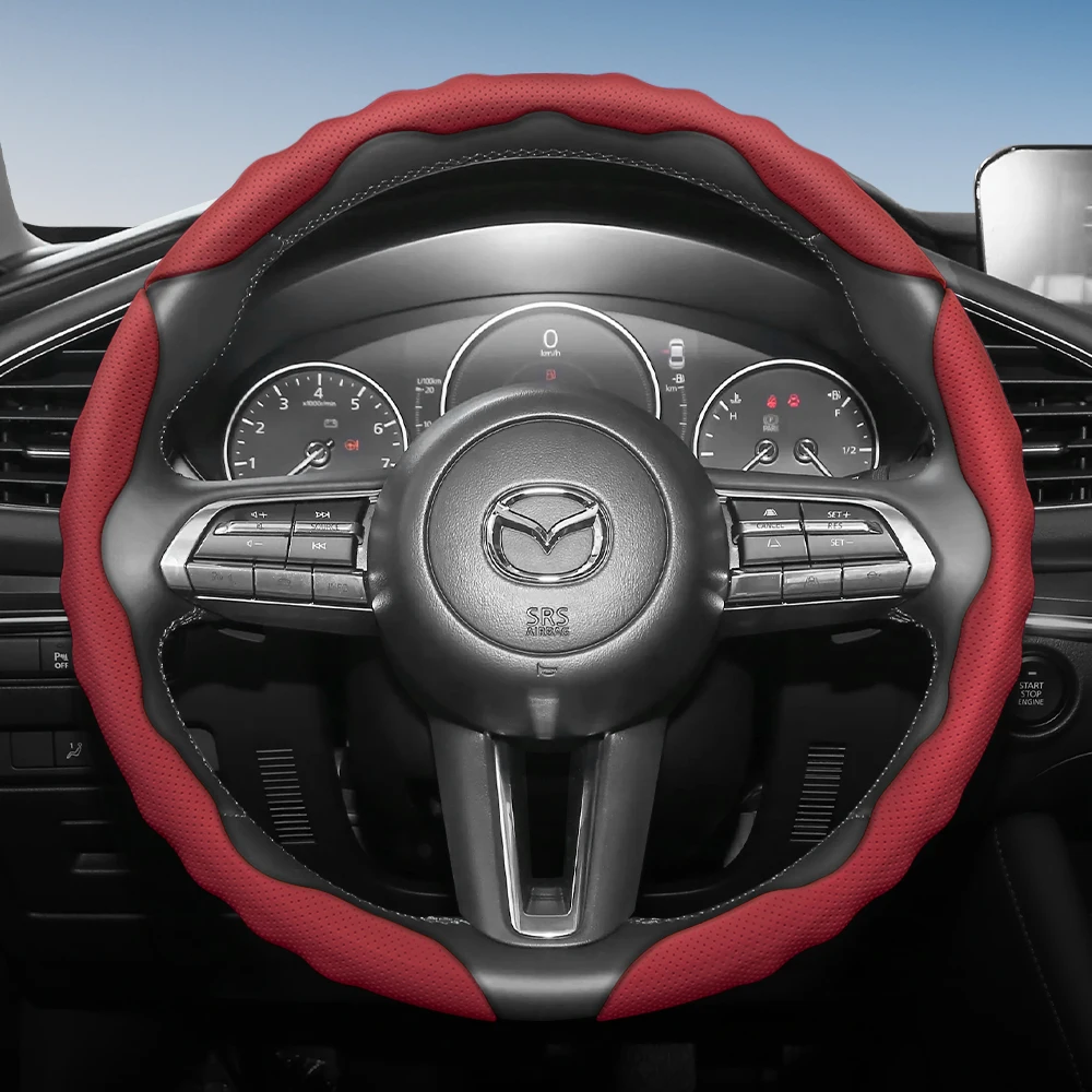 Geeignet für Mazda Lenkradbezug mit gewelltem Sportdesign, atmungsaktivem Leder, segmentiertem, rutschfestem, schweißabsorbierendem Schutzhülle, passend für 3 6 2 Cx50 Cx30 Mx5 Cx90 Cx70 Cx60 	   Cx80