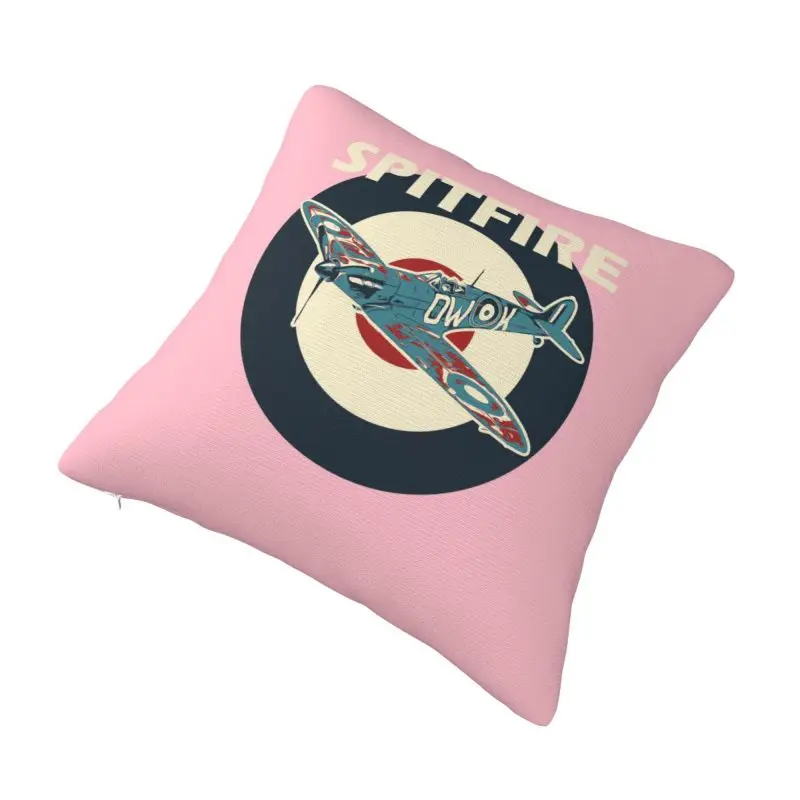 Custom RAF Spitfires Aircraft Roundel WW2 War Plane Pillow Case 45x45cm Supermarine Airplane Nordic Cushion Cover Square