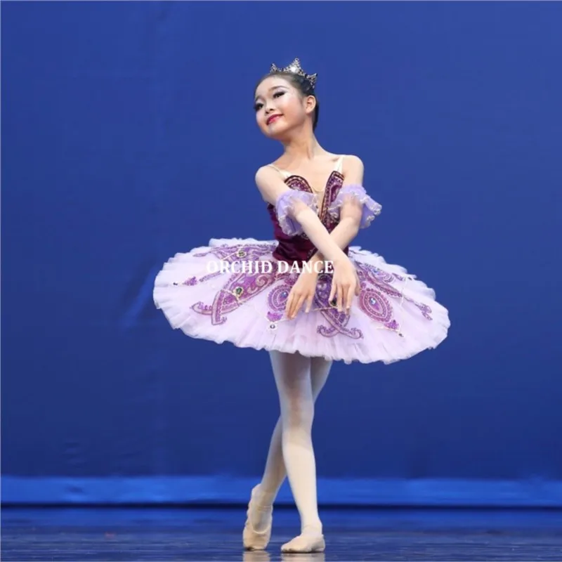 มืออาชีพคุณภาพสูงเด็กสาวสวมใส่กํามะหยี่บัลเล่ต์ Tutu สีม่วง
