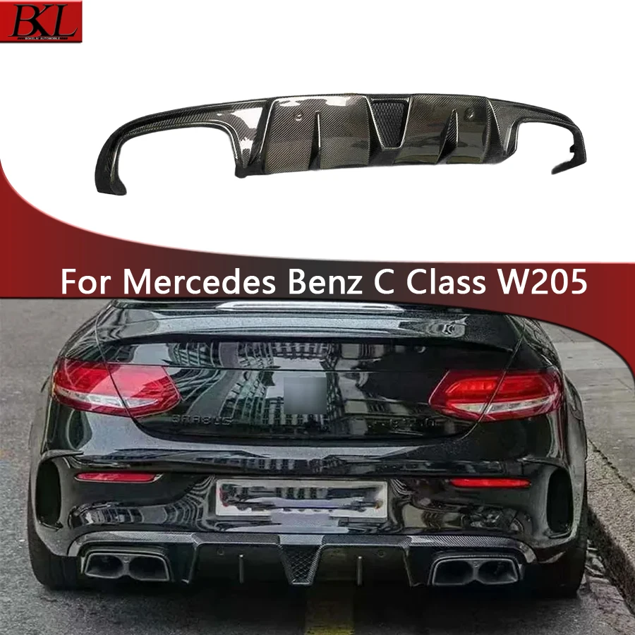 For Mercedes Benz C Class W205 C43 C63 C260 300 15-21 Two doors Carbon Fiber Car Rear Bumper Diffuser Splitters Spoiler Back lip