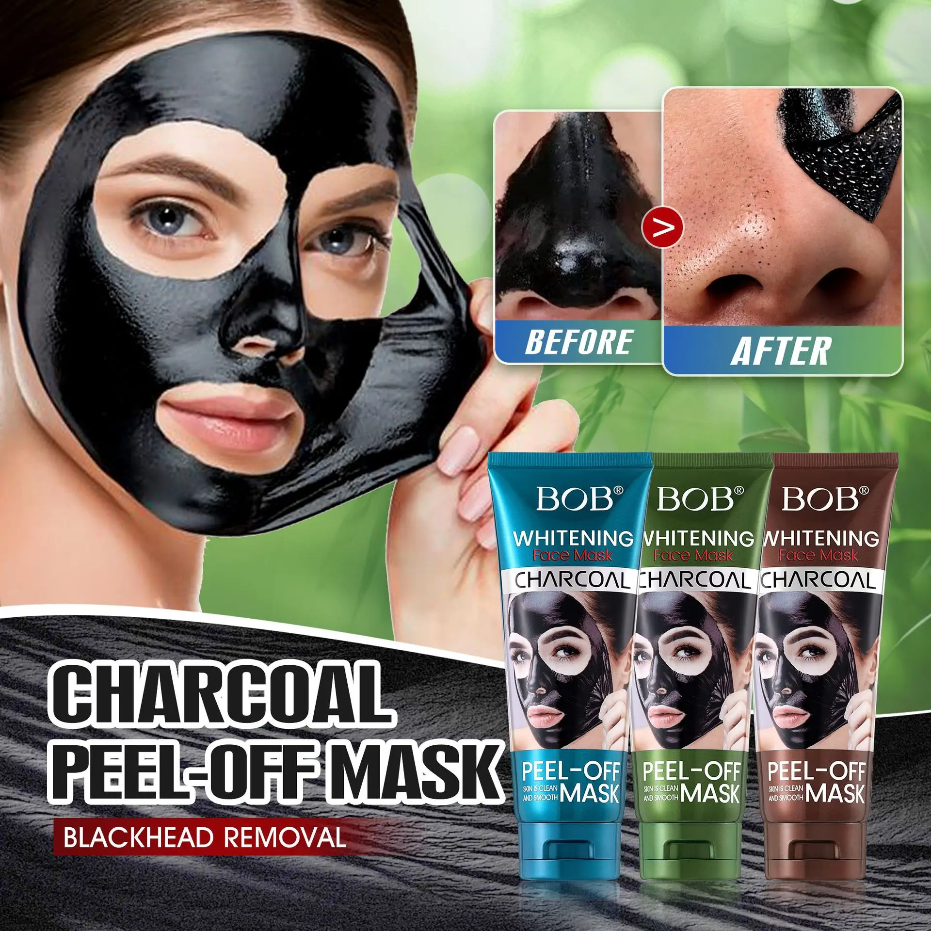 

Угольная маска-пленка BOB для женщин: глубокое очищение, удаление черных точек, очищение пор, уход за кожей