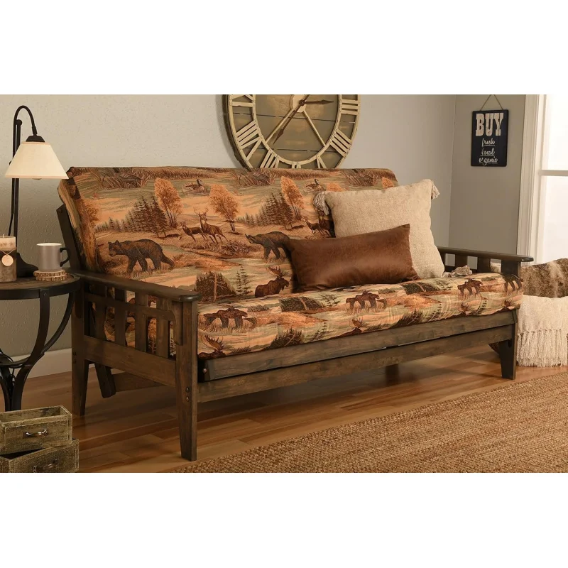 

Full Size Futon Set, Rustic Walnut, Canadian Design, Space-Saving Sofa Bed, Easy Assembly & Scratch-Resistant