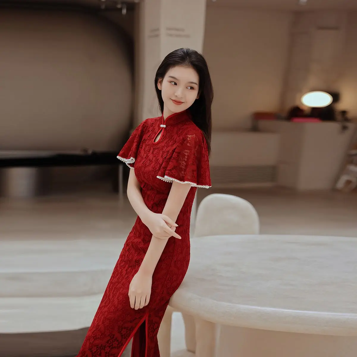 YourqiPao-女性のためのレースのドレス,中国の若いスタイル,レトロな中型,改造,ヴィンテージ