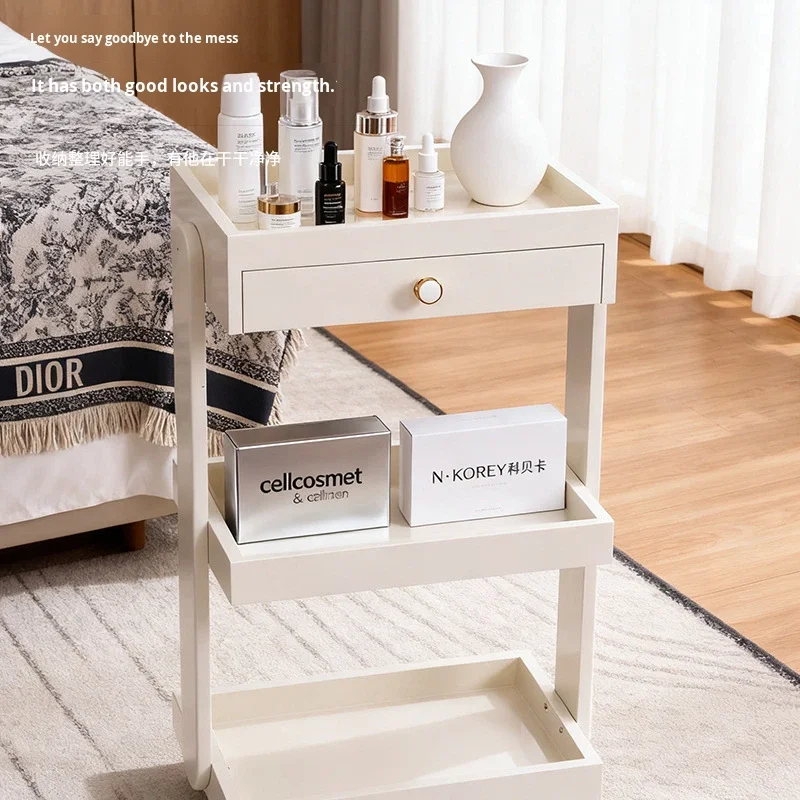 Solid Wood Cream Style Commercial Beauty Salon Small Trolley Tool Cart Hairdressing Nail Art Tattoo Bubble Instrument Mobile