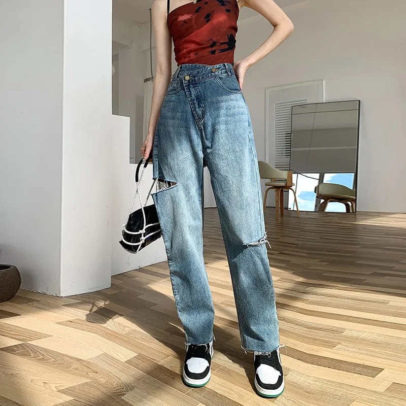 

High Waist Straight Leg Jeans Women's Summer Thin New Style Slimming Loose Dad Harlan Carrot Jeans Cotton Casual Style