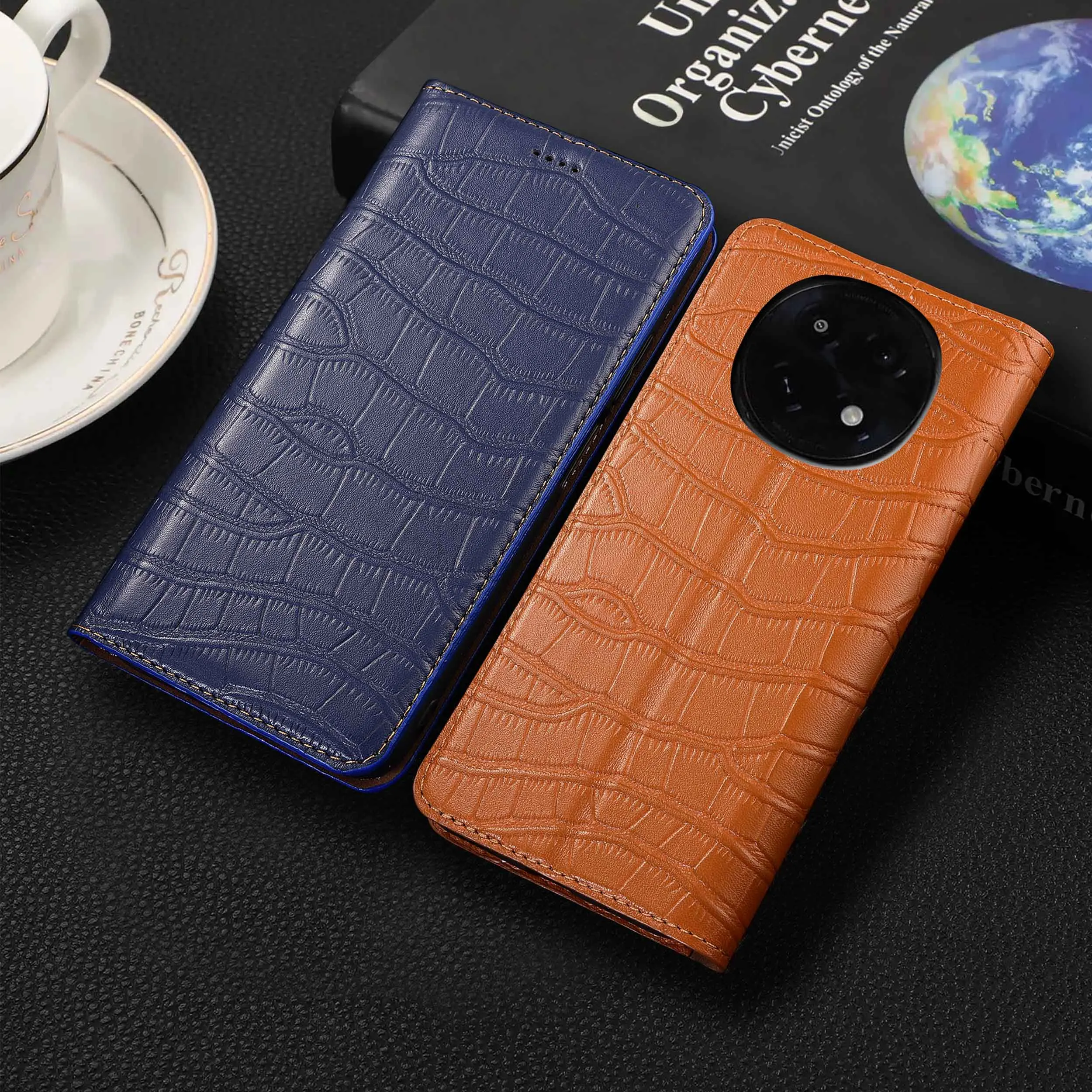 

For OPPO A1 A1X A2 A2X A3 A3i A3X A5 Pro Plus 5G Crocodile Belly Pattern Of Genuine Leather Wallet Flip Phone Cover Case Cowhide