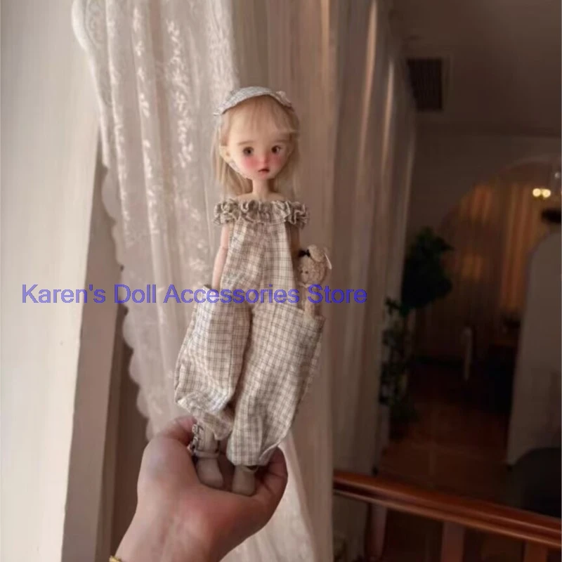 1pcs 2026 Milk yellow coffee checkered jumpsuit for Blythe/landoudou(Fit for Lulu,ymy24,Ob22,24,26,zone, Jenny)