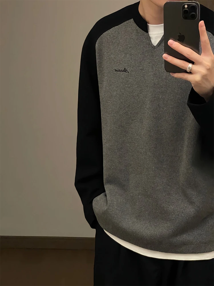 

ay Long Sve V-Ne T-irt Men's Sle Spring Autumn Faion Brand High-End Feeling Sweatirt Inner Wear Base irt Top