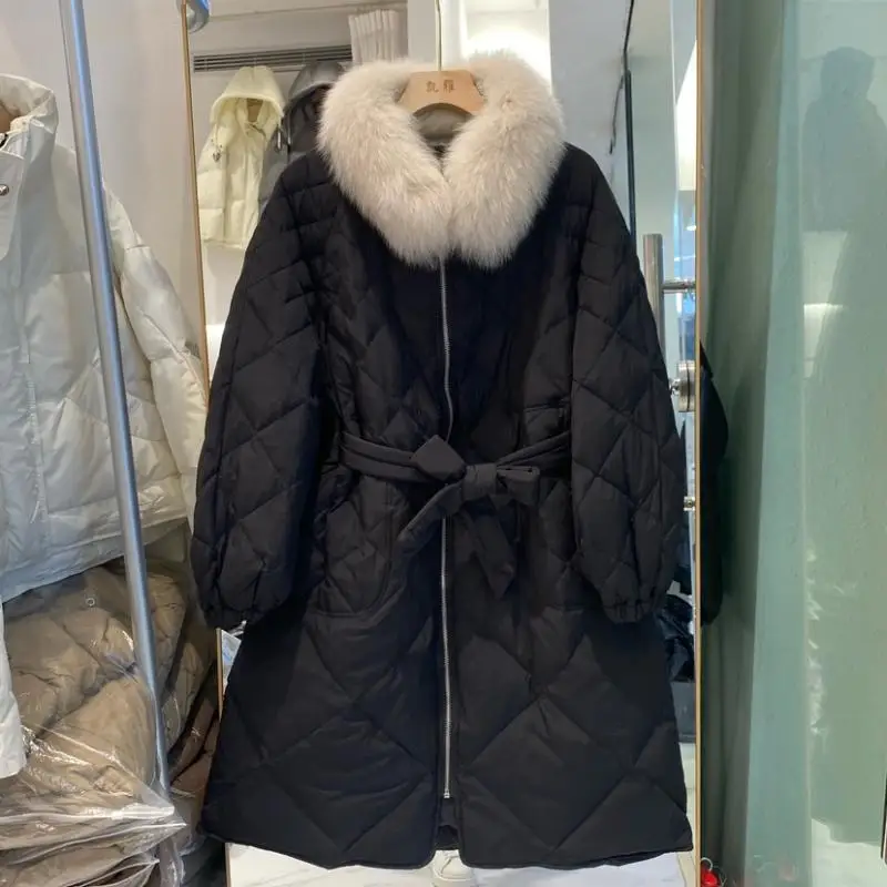 Winter nieuwe dames donsjack woon-werkverkeer Diamond Grid gebonden witte eend donsjack