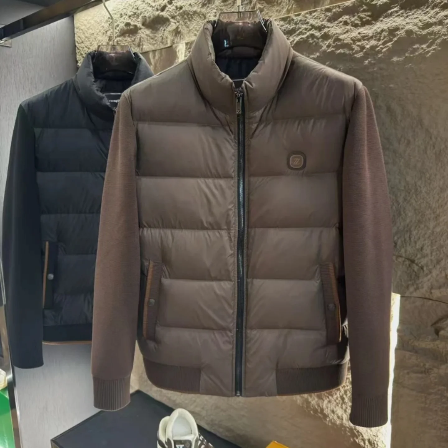 

Cotton Jaet for Men Stand Collar Patchwork Design Warm Casual Winter Outerwear Stand Fit Busin Gentleman Sle