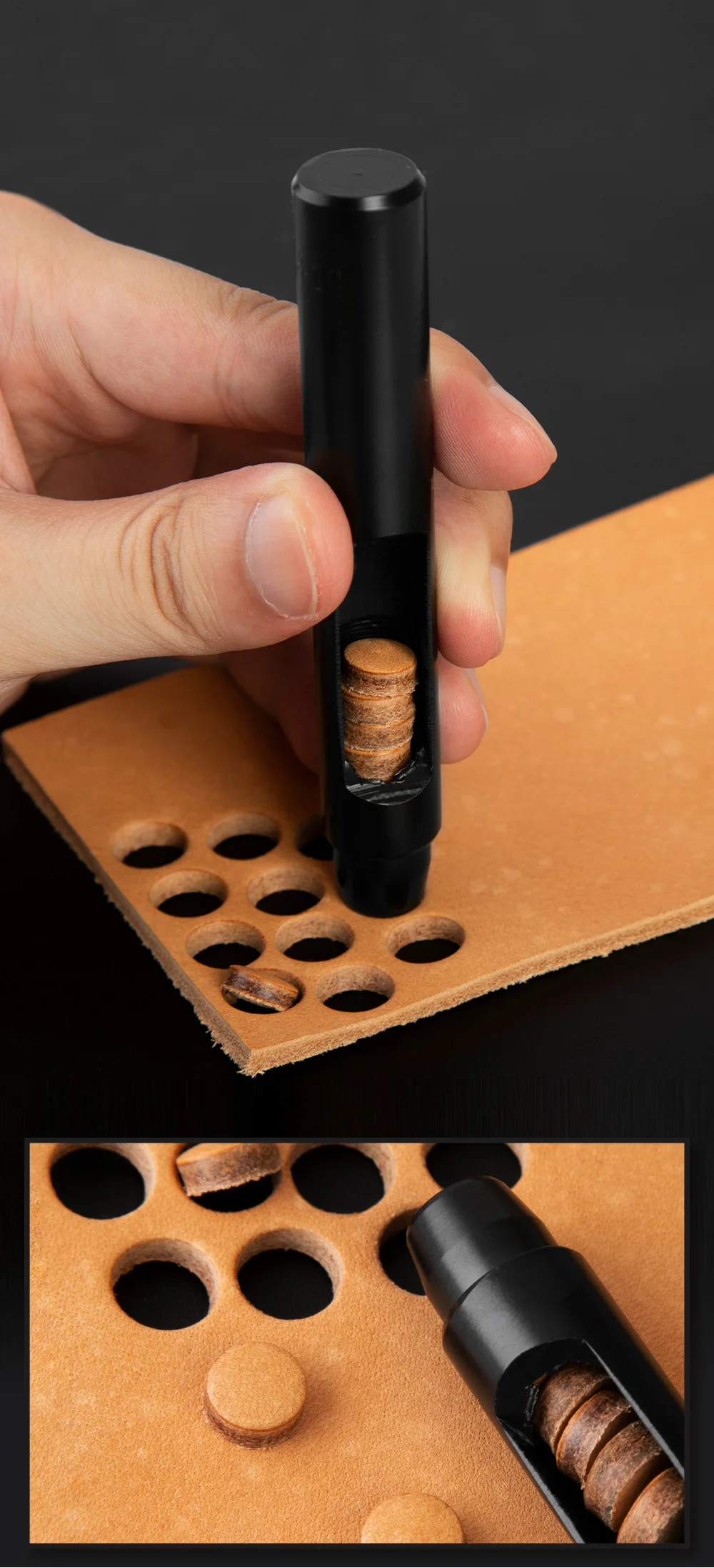 WUTA 5-15Pcs Basic Black Anti-rust Leather Hollow Punch Set Round Hole Puncher DIY Craft Working Tools Kit for Belt, Watch Strap