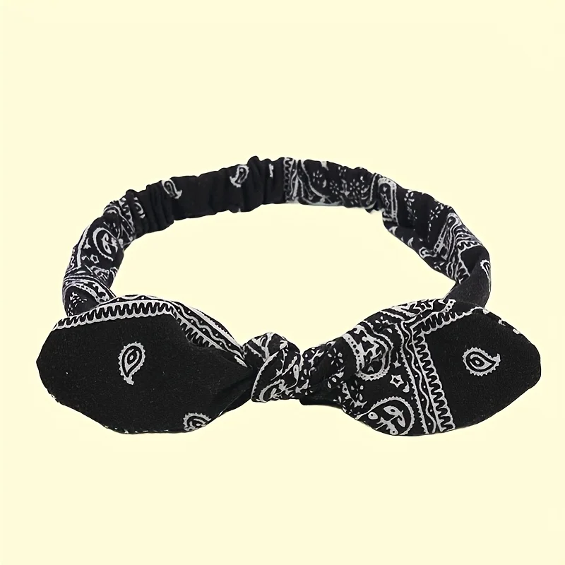

Retro Paisley Rabbit Ears Knot Elastic Hairband for Women with Bow Floral Print Headscarf Hairband