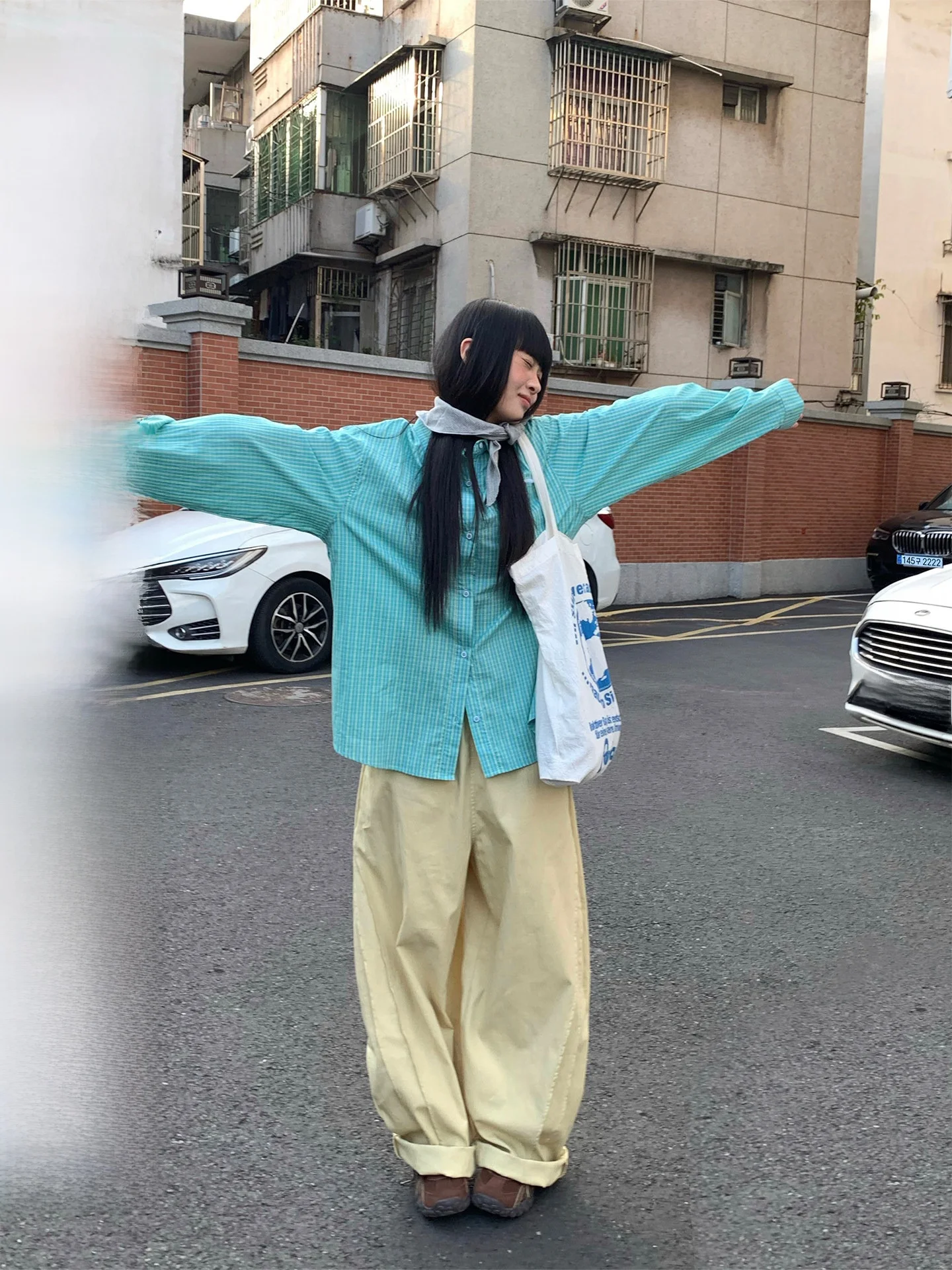 

COK2026 Early Spring New Mint een And Blue Small id 00 Cotton Women's irt Casual Loose Fit Breathable Long Sve