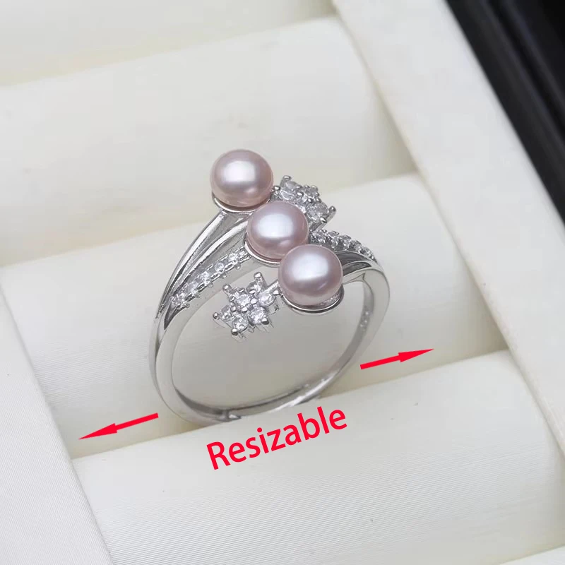 Women's Adjustable 925 Silver Freshwater Pearl Ring