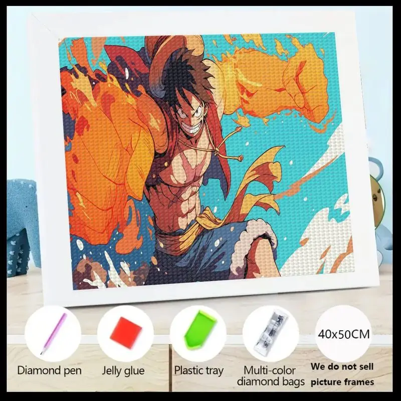 

1 шт. 5D DIY комплект алмазной живописи, полная дрель, большой размер 40x50 см, цельный обезьяна Д. Луффи, огненный удар, аниме, манга, персонаж, драгоценный камень