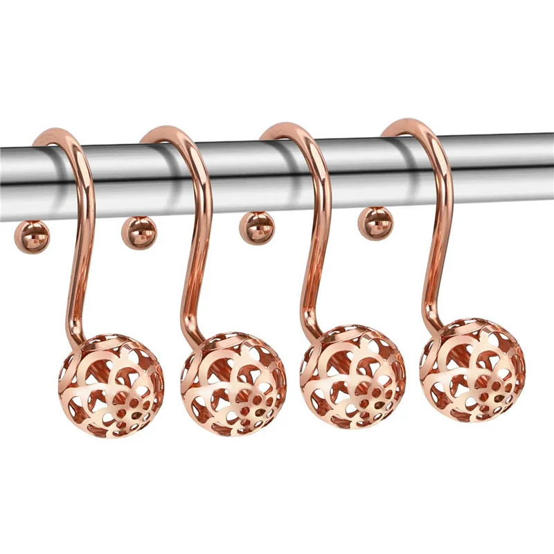 

A70P Rose Gold Shower Curtain Hooks Rings,Set Of 24 Decorative Shower Curtain Hooks,Metal Rustproof Shower Rings For Bathroom