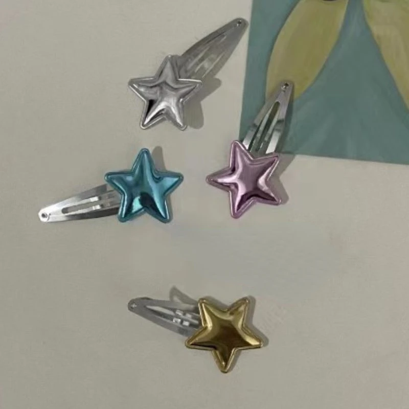 Leather Hot Stars Bobby Pins Hair Clips Egirls Y2k Accessories Laser Pentagram Silver Metal Hairpin Boutique Kids Tiara