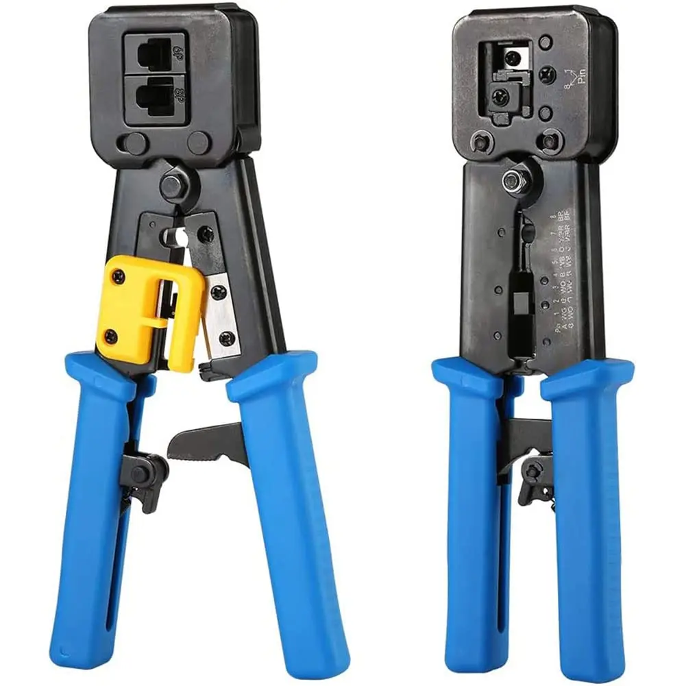 

Data Cable Crimper RJ45 Crimping Tool Ethernet Crimper for Cat6 Cat5 Cat5e RJ45 Pass Through Connector and R11/RJ12 Regular Ends