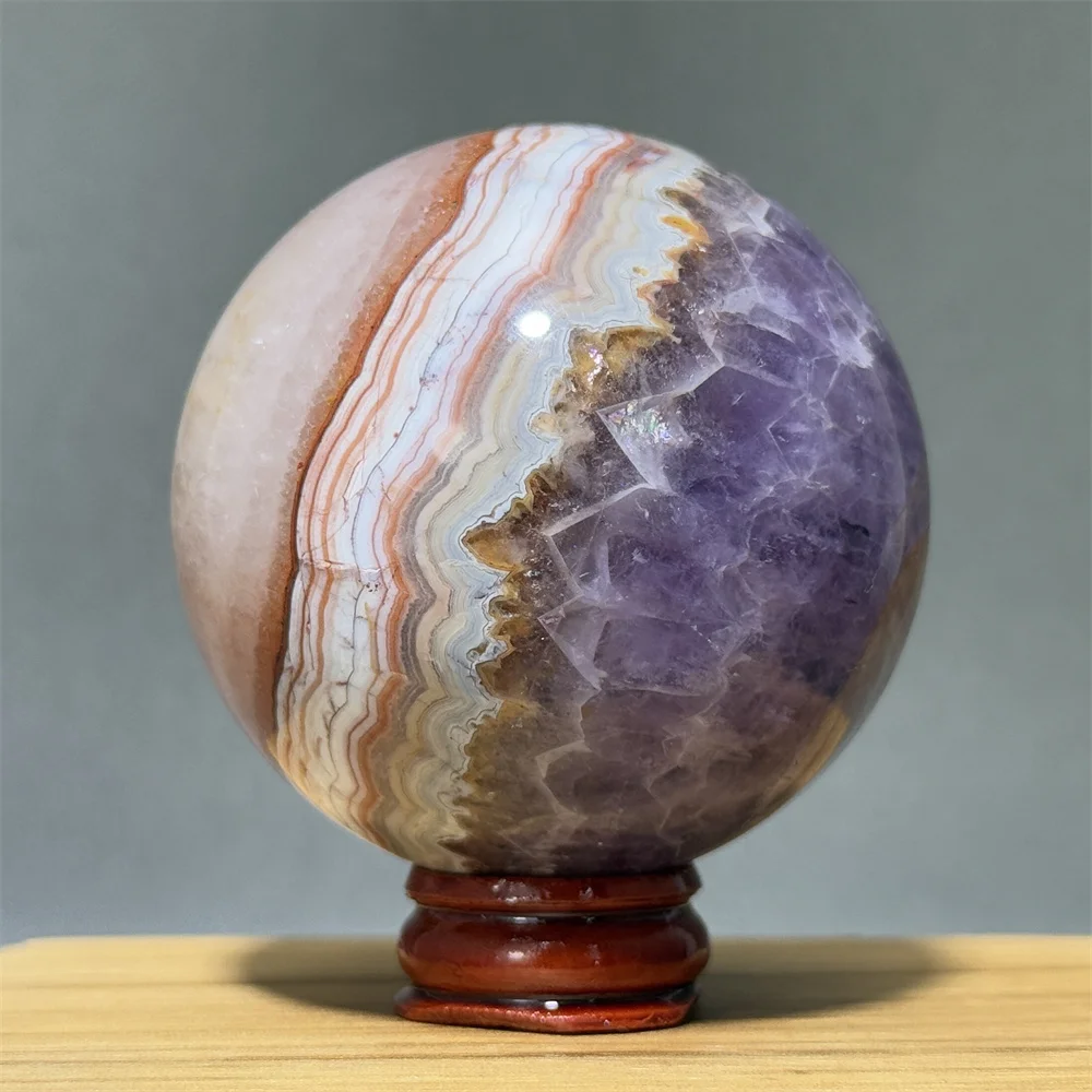 Boule de cristal minéral naturel, améthyste, Agate, symbiose, décoration énergétique pour la maison, thérapie de Massage, méditation spirituelle + Base