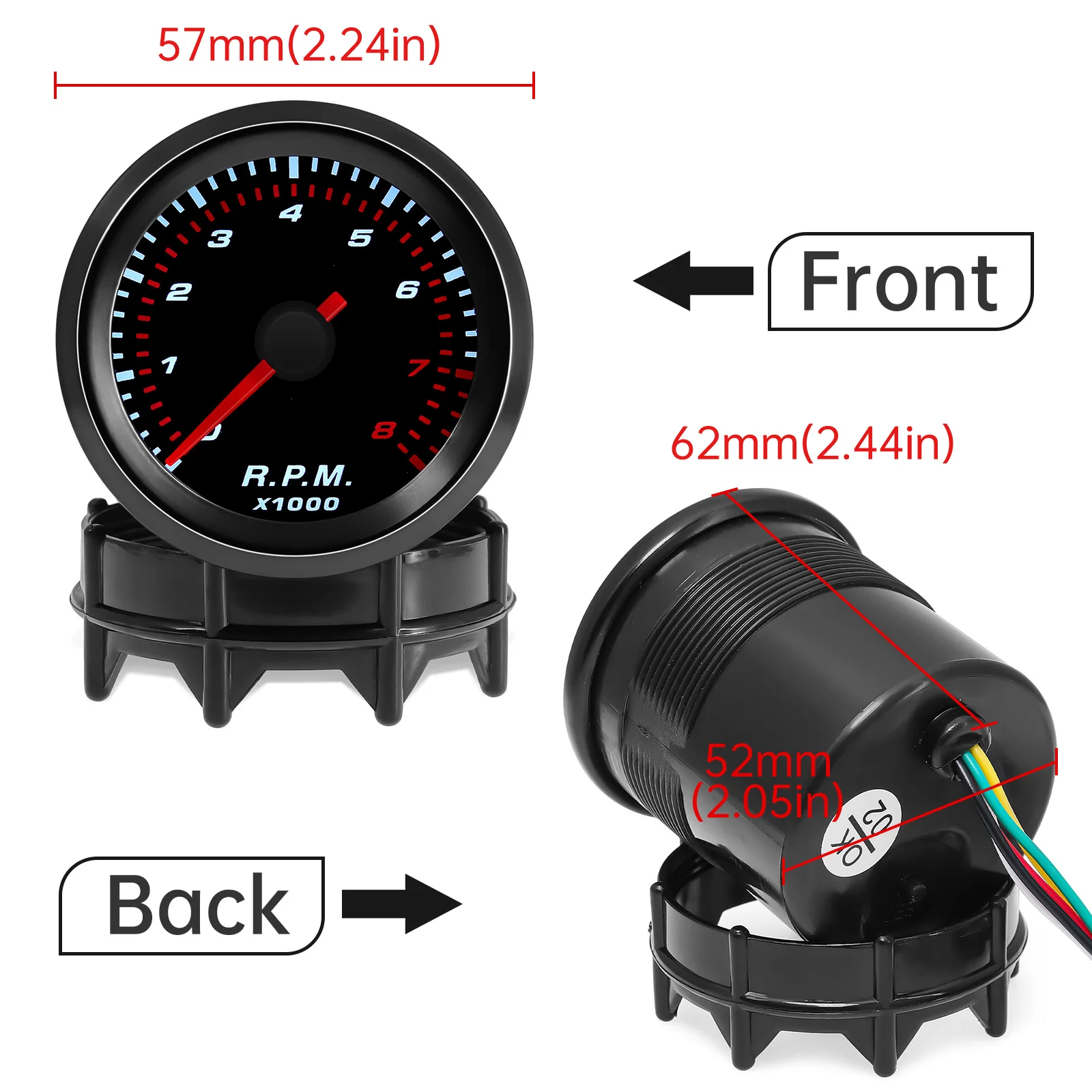 Tacômetro automático com lente de fumaça, LED branco, medidor de impulso do carro, bar psi, Temp da água a vácuo, manômetro de óleo, medidor 0-8000 RPM, 52mm, HD