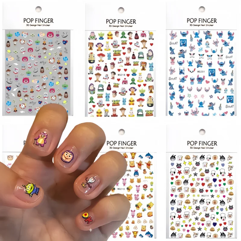 

6PCS Cartoon Toy Story Nail Stickers Movie Princess Stickers Suit Nail Decoration Cute Mickey Minnie Nail Supplies Nail Decals