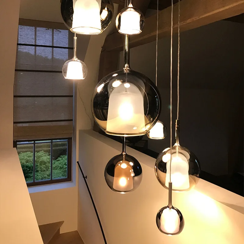New Gray Glass LED Suspension Pendant Light for Kitchen Island Living Room Indoor Decor Hanging Lamp Fixtures Luster