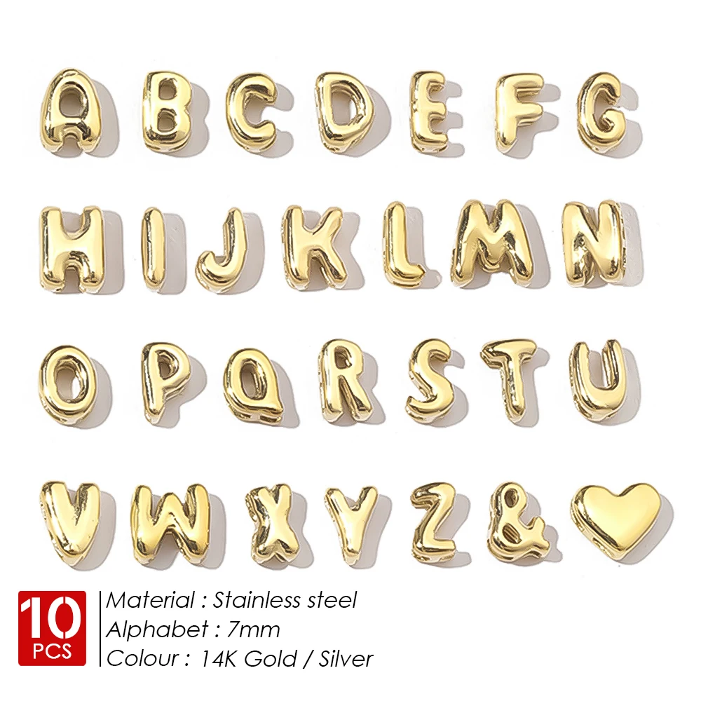 eManco 10PCS Stylish  3D Bubble Letter Pendant for Jewelry Making Stainless steel gold Plated Uppercase Letters A-Z DIY Accessor