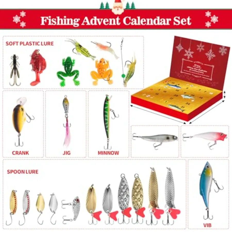 2025 Fishing Advent Calendar for Adult Men Teen Boys Exciting 24 Days Countdown with VIB Fishing Lures Set Ideal Xmas Surprise