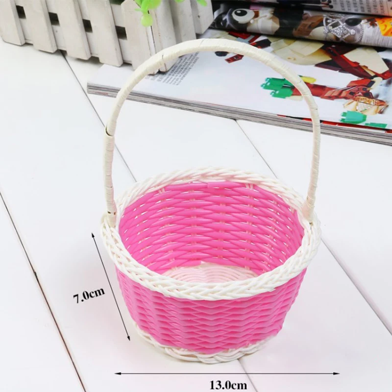 Cestino per uova di pasqua blu intrecciato in Rattan di plastica cestino portaoggetti rotondo cestino regalo per la casa