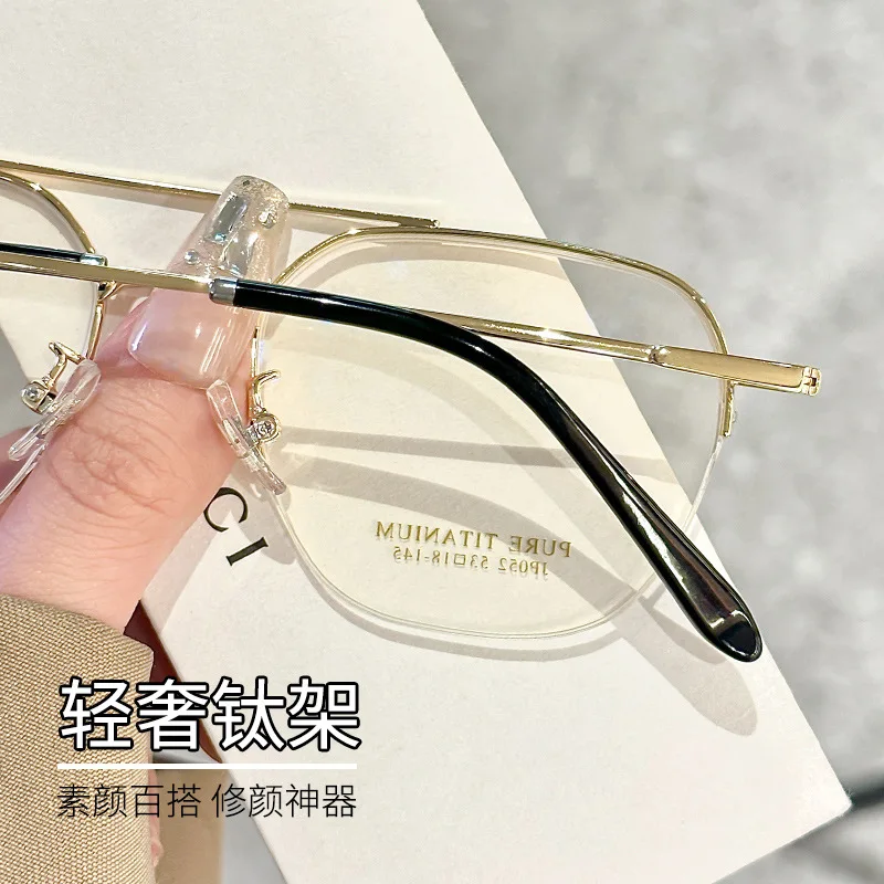 KIZN NEW 052 패션 옵티컬 TR-90 하프림 프레임 순수 티타늄 다리 안경 남성용 안경테