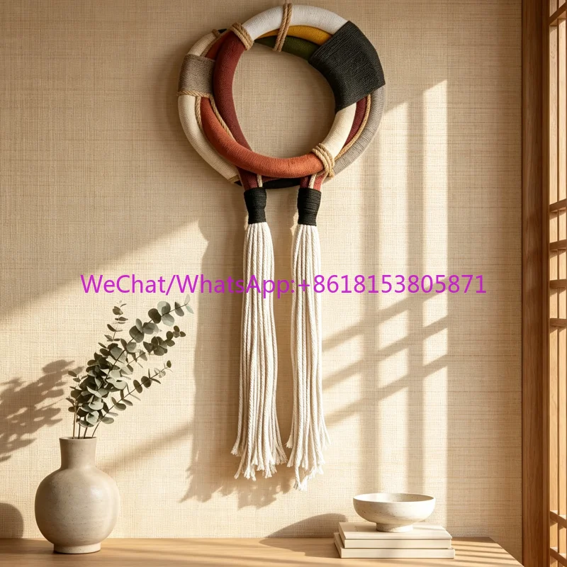 | Original ecological cotton and linen color matching ring hanging spike new wabi sanfeng living room wall