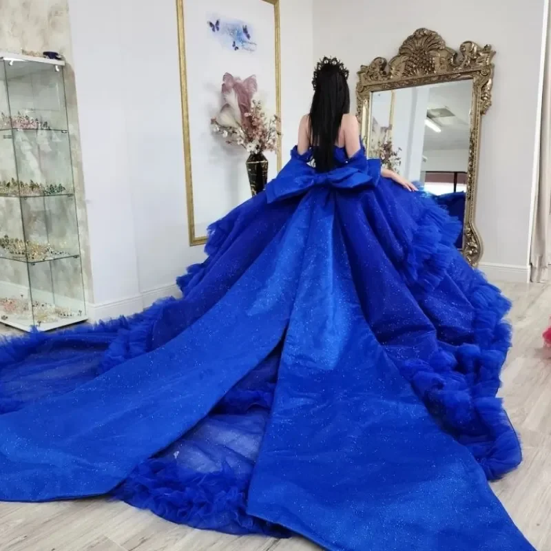 ANGELSBRIDEP-Vestidos De quinceañera mexicanos, azul real, con hombros descubiertos, apliques De encaje, corsé, Vestidos De Novia, vestidos De baile personalizados