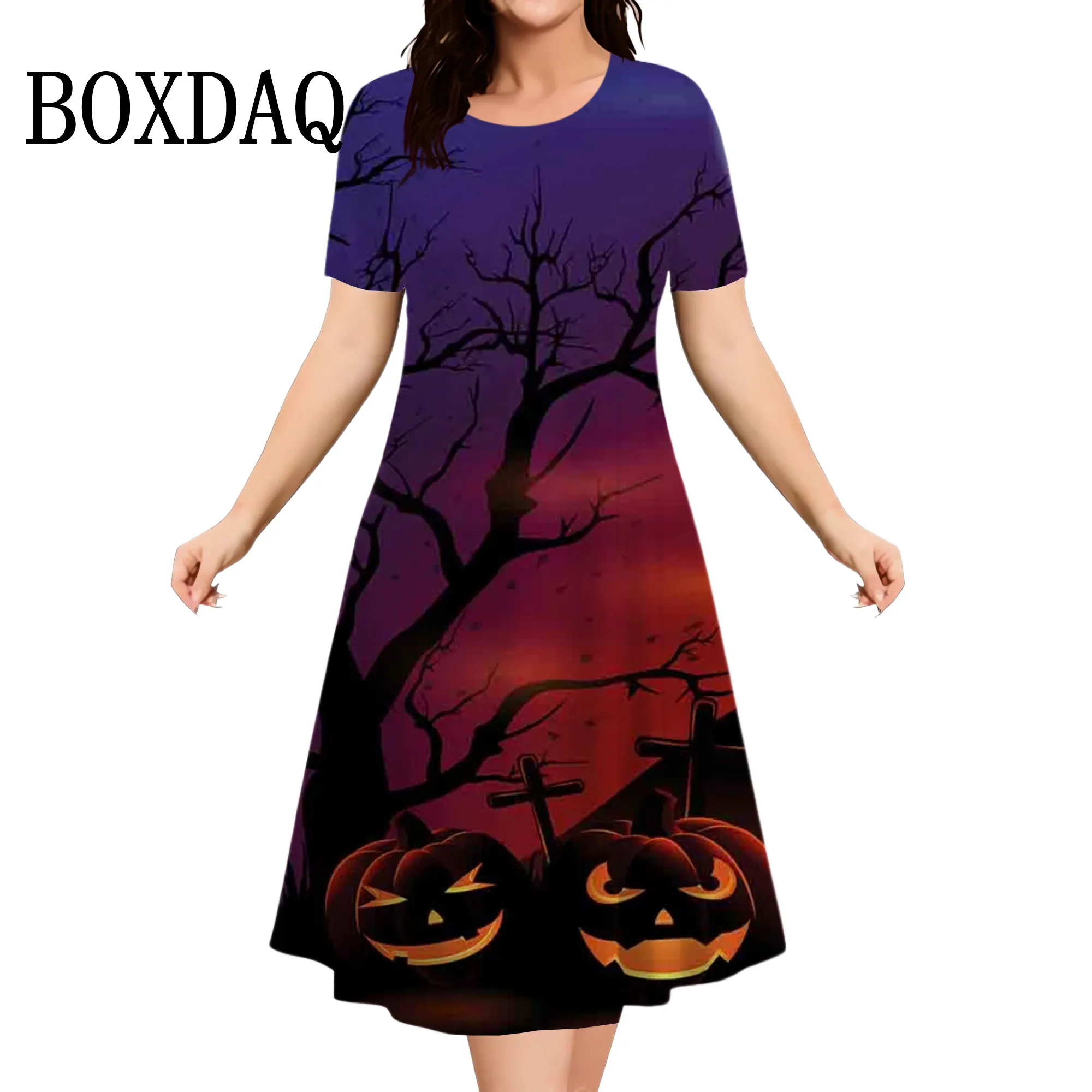 

2025 New Summer Halloween Party Dresses Women Short Sleeve Loose 3D Print Dress Casual Fashion Plus Size Female Clothing 8XL 9XL