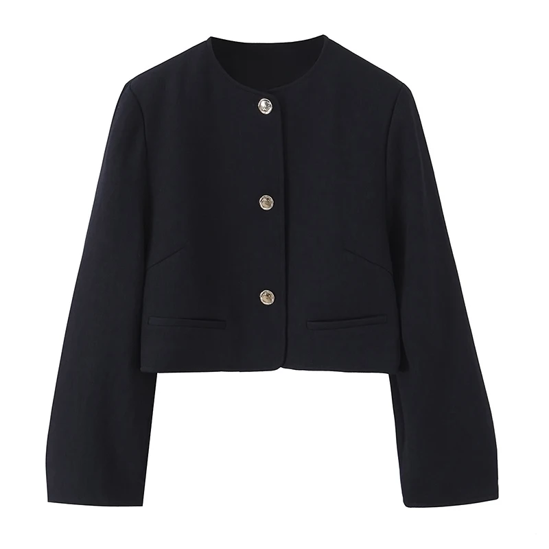 

Willshela Women Fashion Black Single Breasted Blazer Jacket Vintage O-Neck Long Sleeves Female Chic Lady Outfits