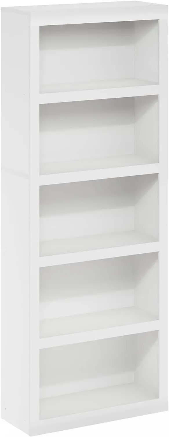 

Rail 5-Tier Open Shelf Bookcase with Classic Style Edges, White，10.12"D x 24.61"W x 63.54"H