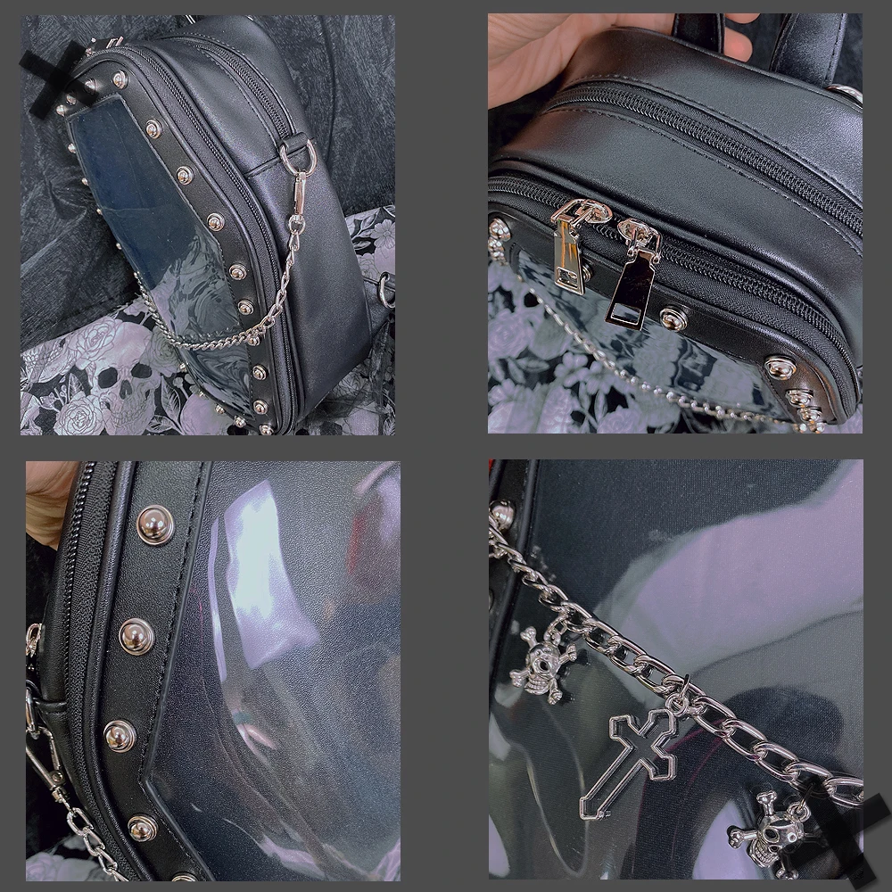 Gothic Punk Sargform Ita Tasche Damen Klare Rucksäcke Dark Lolita Handtasche und Umhängetasche Mädchen Cosplay Designer 2-Einsatz – Detail 15
