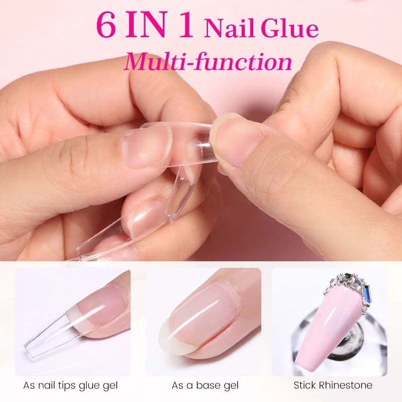 BORN PRETTY 15/10ML 6 IN 1 Nail Glue Gel for Acrylic Nails Soak off Base Gel Top Coat UV Extension Nail Gel False Nail Tips Gel